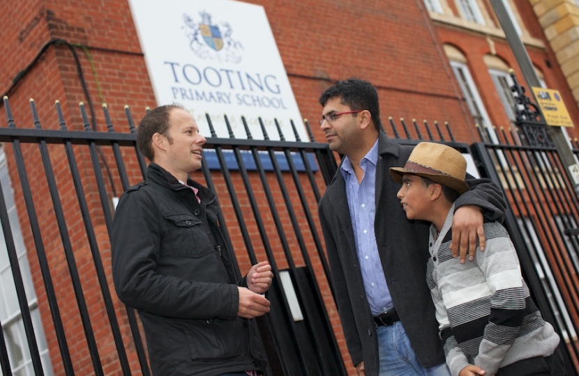 Dan outside one of Tooting's successful new schools