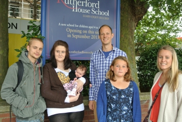 Dan with local residents outside Rutherford School
