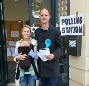 Dan, Tam and Harry at Tooting Polling station